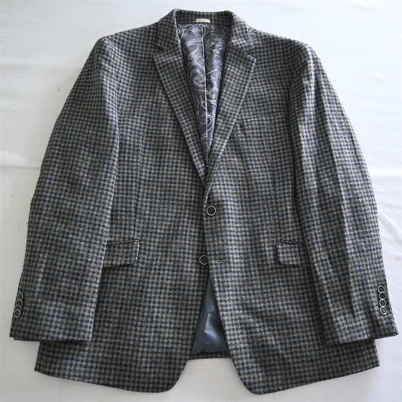 Joseph Abboud 46R Gray Check Tweed Slim‎ Fit Wool Blazer Suit Jacket Sport Coat